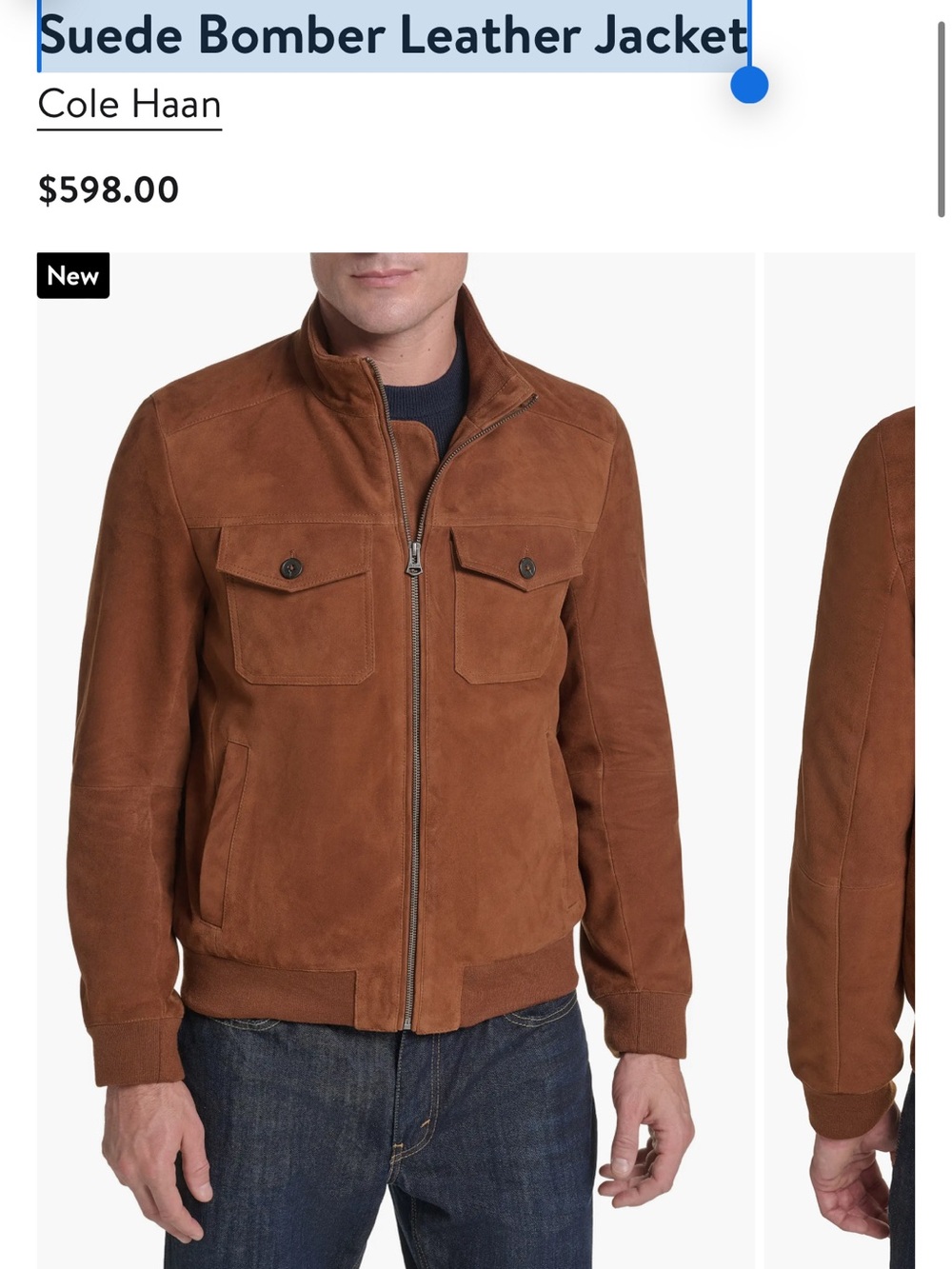 Cole Haan Suede Bomber Leather Jacket